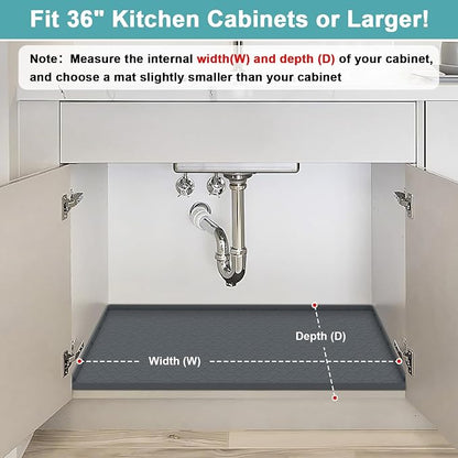 Under Sink Waterproof Mat for Kitchen 34" x 22", Silicone Under Kitchen Sink Mats and Protectors for Cabinets, Under Sink Tray Liner, Cabinet Mat for Kitchen Multipurpose Pet Mats, Rhombic Gray