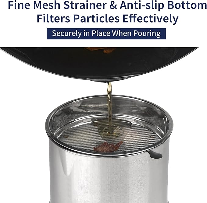 Ohtomber 1.2L Bacon Grease Saver Container with Fine Mesh Strainer and Non-slip Silicone, Cooking Oil Keeper Grease Fat Storage Filter Container for Kitchen, Used Oil Holder Pot