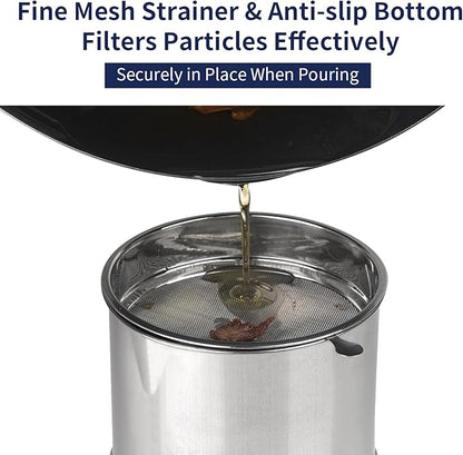 Ohtomber 1.2L Bacon Grease Saver Container with Fine Mesh Strainer and Non-slip Silicone, Cooking Oil Keeper Grease Fat Storage Filter Container for Kitchen, Used Oil Holder Pot