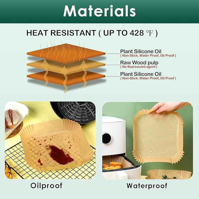 150PCS Small Air Fryer Liners Disposable, 4.7 Inch Parchment Paper for COSORI 2.1 Qt Air Fryer, Square Baking Paper Sheets for Mini Airfryer Basket