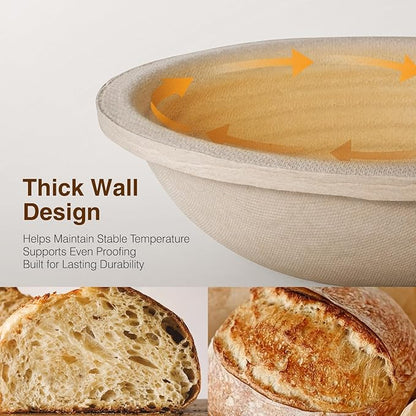 Wood Pulp Banneton Bread Proofing Baskets, 9" Round Sourdough Basket | 2.2LB Capacity, Sourdough Kit with Linen Covers, Dough Whisk, Scraper, Bread Lame & Flour Dredger