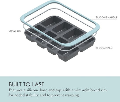 Chicago Metallic Silicone Mini Loaf Pan, 8 Cup Bread Pan for Baking, Flexible Nonstick Loaf Pans, Wire-Reinforced Rim, Oven Safe to 428F, 10x15 Inches, Blue