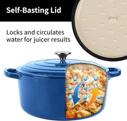 Enameled Cast Iron Dutch Oven Pot with Lid, 5.7 Quart Dutch Oven for Bread Baking, Oven Safe up to 500° F, Suitable for Bread Baking, Braising, Roasting, Stews, Blue