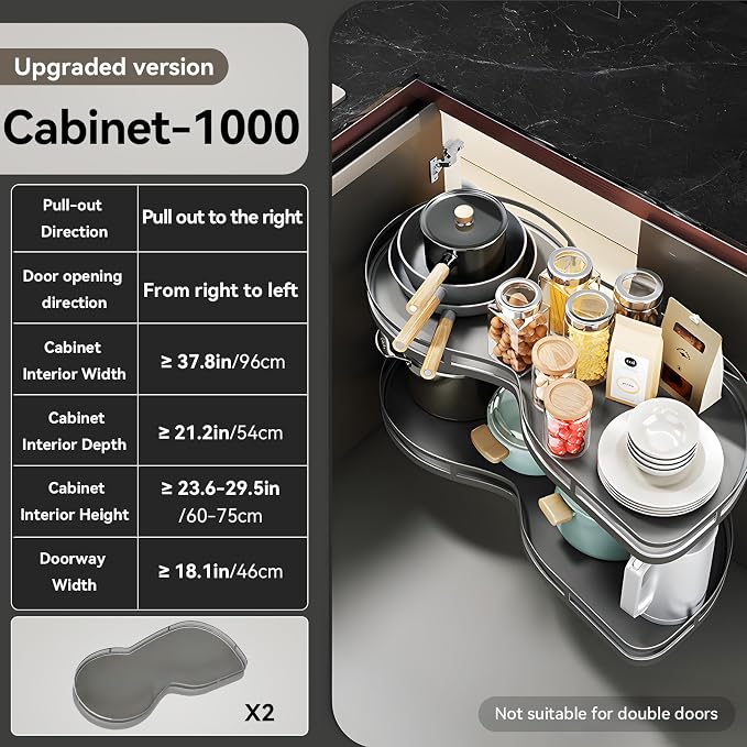 Blind Corner Cabinet Pull Out 12",14", 16", 18" Opening, 2-Tier Shelf Kitchen Cabinet Organizer, Blind Corner Cabinet Organizer, Left/Right Door, Adjustable Height, Metal Black