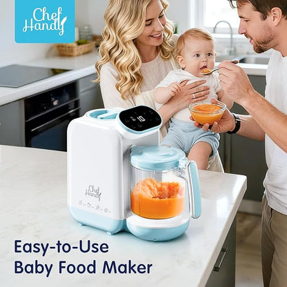 Chefhandy Baby Food Maker with Stainless Steel Steam Basket, One-Step Baby Food Processor Steamer Blender Puree Maker, Auto Steam & Blend for Homemade Baby Food, Includes 6 Reusable Food Pouches
