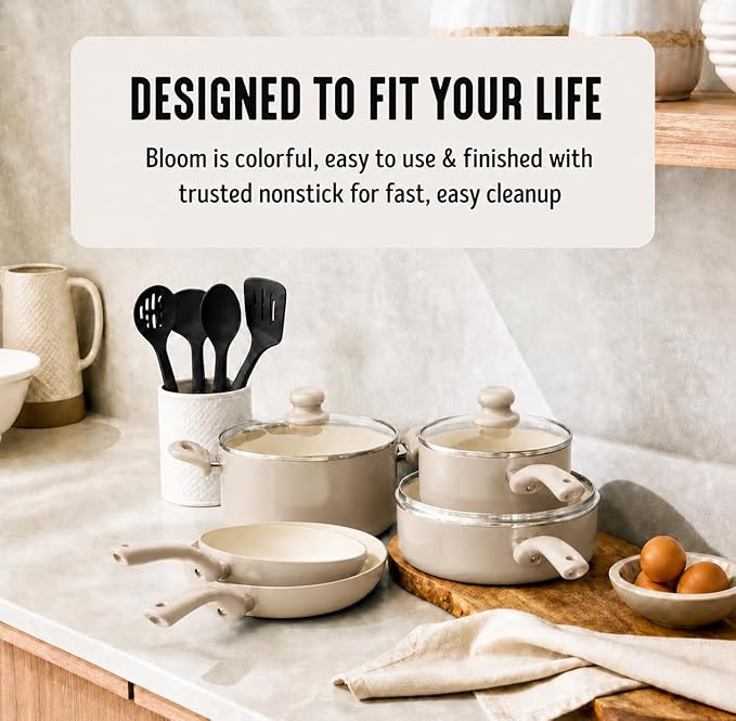 GreenLife 16-Piece Nonstick Cookware Set, Non-Toxic Ceramic Pots and Pans Set, Durable Healthy Kitchen Essentials, Fast Heating, Induction Ready, Easy Clean Dishwasher Safe, PFAS-Free, Beige Taupe