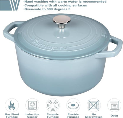 VORRINGARD Enameled Cast Iron Dutch Oven Pot with Lid, for Bread Baking, Round Bread Oven- include Sourdough Bread Baking Supplies Set, 6QT, Sea Salt