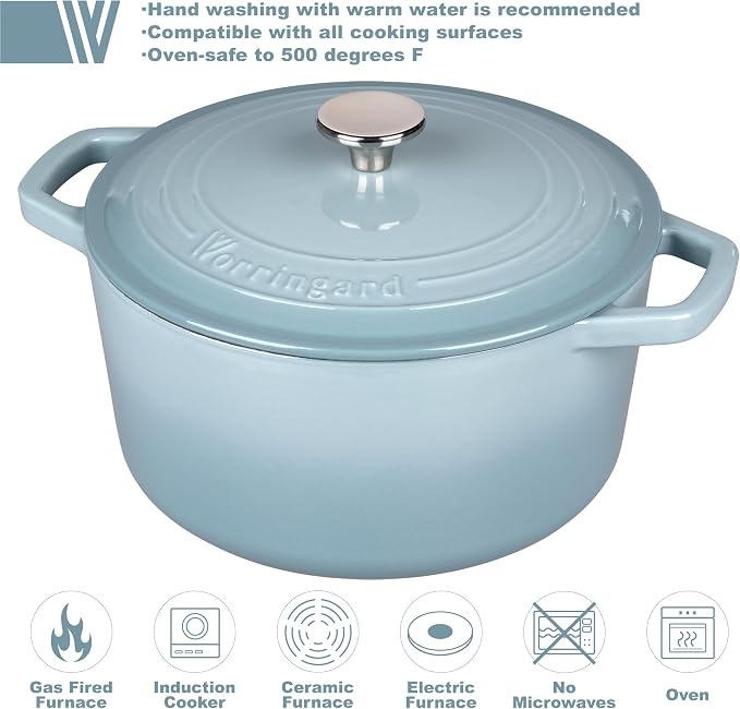 VORRINGARD Enameled Cast Iron Dutch Oven Pot with Lid, for Bread Baking, Round Bread Oven- include Sourdough Bread Baking Supplies set, 4.5QT, Sea Salt
