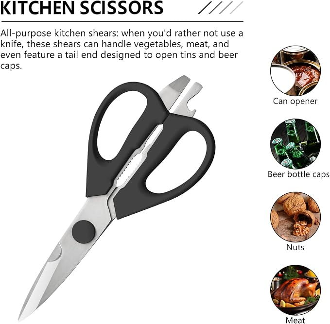 7 Piece Kitchen Knife Block Set, Stainless Steel Knives with Sharpener for Chopping, Dishwasher Safe (Black)