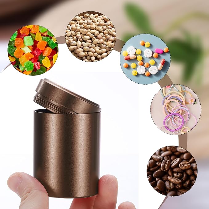 uxcell 3pcs Portable Storage Jar, Multipurpose Airtight Container Bottle Mini Smell Proof Metal Round Tins with Lid for Spices Coffee Tea Candy, Coffee