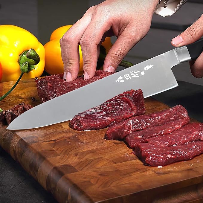 Japanese Chef Knife - 9.5 inches, Professional Sushi Knife with Black Ergonomic Handle