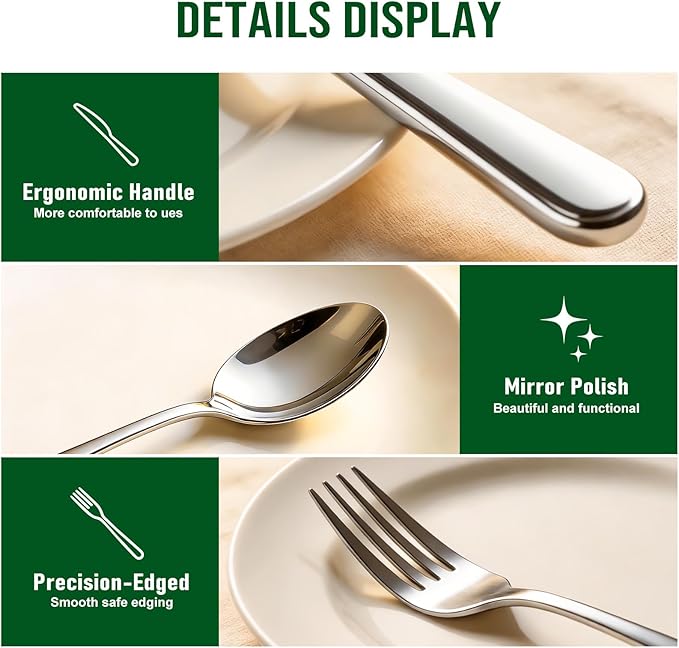 20 Piece Silverware Set, ENLOY Stainless Steel Flatware Cutlery Set, Kitchen Utensil Set Service for 4, Include Knife Fork Spoon, Mirror Polished, Dishwasher Safe