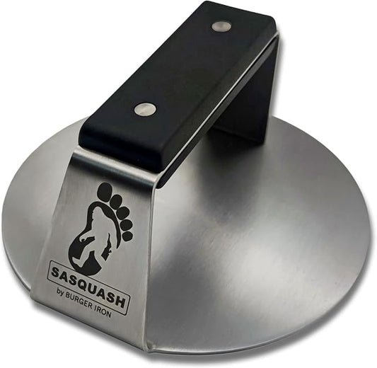 Sasquash Smash Burger Press, Heavy Duty Welded Meat Press Round, 6 Inch Stainless Steel, Flat Handle Hamburger Smasher Tool for Grill, Skillet, Cast Iron Cooking, Kitchen Accessories