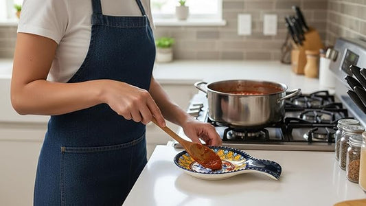 Spoon Rest for Stove Top 7.7 Inch Spoon Holder Ceramic Blue Kitchen Spoon Rest for Spatula, Tongs or Decorations, Bohemian Large Ladle Holder for Gift, Heat-Resistant,Dishwasher Safe