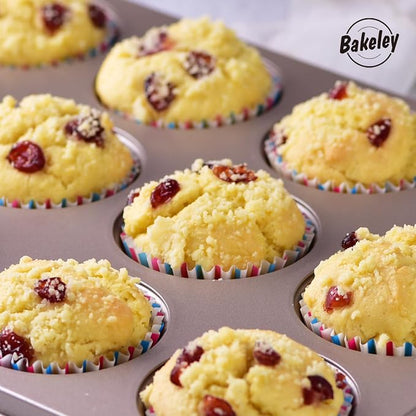 Muffin Cake Pan 12-Cavity, Heavy Duty Carbon Steel, Non-Stick Cupcake Pan, Bakeware for Oven Baking Brownies, Cheesecakes (Champagne Gold)