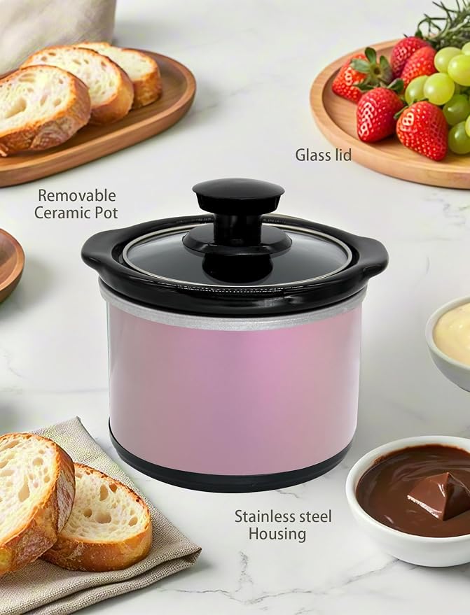 Mini Slow Cooker, 0.65 Qt Capacity small slow cooker, Ceramic Pot, Nutrient Loss Reduction, For Sauces, Stews & Dips, Round (purple)