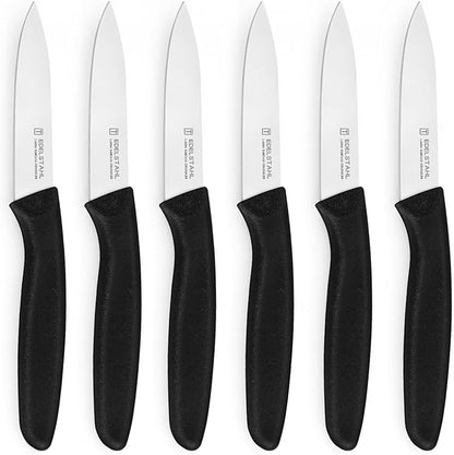 Paring Knife Set of 6,Premium Paring Knives,Stainless Steel Vegetable&Fruit Knife,Sharp Small Knife Set,Straight Edge Paring Knives Set,PP Plastic Handle Cutting Knifes,Black,Peeling Knives