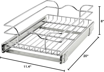 Rev-A-Shelf Steel Wire Pullout Drawer Organizer Shelf for Kitchen Cabinets, Slide Out Storage Basket, Min Opening Width of 11.5", 12" x 20", 5WB1-1220CR-1