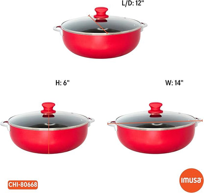 IMUSA 6.9 Qt Large Red Aluminum Dutch Oven Caldero with Black Ceramic Nonstick & Glass Lid – Big Rice, Stew, Cooking Pot for Soups, Beans, Braising & Traditional Hispanic Recipes