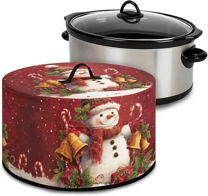 Bells Snowman Slow Cooker Cover Protection Crock Fits for Most 6-8 Quart Oval Slow Cooker Dustproof Small Appliance Accessories Christmas Decor