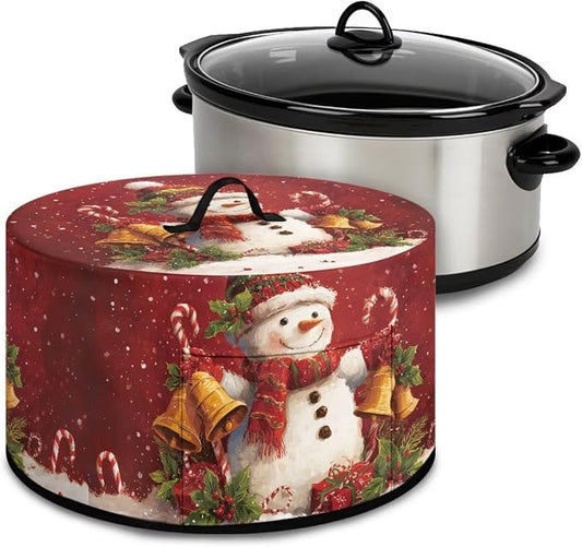 Bells Snowman Slow Cooker Cover Protection Crock Fits for Most 6-8 Quart Oval Slow Cooker Dustproof Small Appliance Accessories Christmas Decor