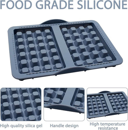 Silicone Belgian Waffle Mold, 2-Cavity Non-Stick Air Fryer Muffin Pan for Baking, Gray