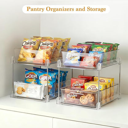 4 Pack Bathroom Organizers and Storage, 2-Tier Clear Under Sink Organizer, Vanity Counter Storage, Medicine Cabinet Organization, Pull-Out Cabinet Organizer With Track For Bathroom, Kitchen, Pantry