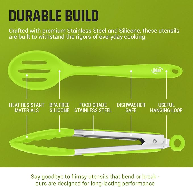 Kaluns Silicone Kitchen Utensils Set 24 Pcs Silicone Cooking Utensils Set - Can Opener, Masher, Turner, Spatula 446°F Heat Resistant Non-Stick - Premium Silicone and Stainless Steel Utensil Set