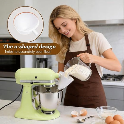 White Flour Funnel for Kitchen Aid Mixer, Stand Mixer Accessories for 5 Qt Tilt-Head Models, Compatible with KitchenAid Artisan KSM150, Easy Pour Attachment, Dishwasher Safe Baking Tool