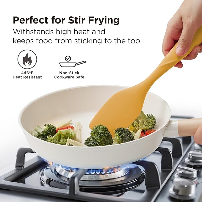 Kitchen Mama WaltzGrip Platinum Silicone Scraping Spatula: Heat Resistant, Seamless, Non Stick for Frying Pan Cookware, Safe, Flexible Bowl Scraper - Ideal for Mixing, Baking, Stirring (Yellow)