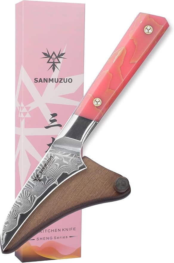 Bird Beak Paring Knife 3.5 Inch, Professional Kitchen Peeling Knife, Ultra Sharp Damascus Powder Steel with Full-tang Resin Handle, SHENG Series