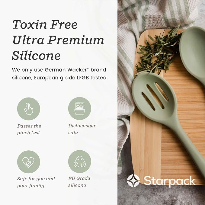 Starpack 'Let it Drain' Silicone Slotted Spoon(10.6 Inches) - Small Spoon with Slots for Cooking Heat Resistant to 600°F - Silicone Slotted Serving Spoons, Non Stick Cooking Spoons with Slots