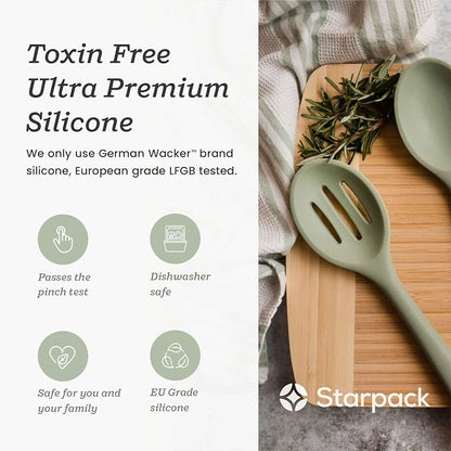 Starpack 'Let it Drain' Silicone Slotted Spoon(10.6 Inches) - Small Spoon with Slots for Cooking Heat Resistant to 600°F - Silicone Slotted Serving Spoons, Non Stick Cooking Spoons with Slots