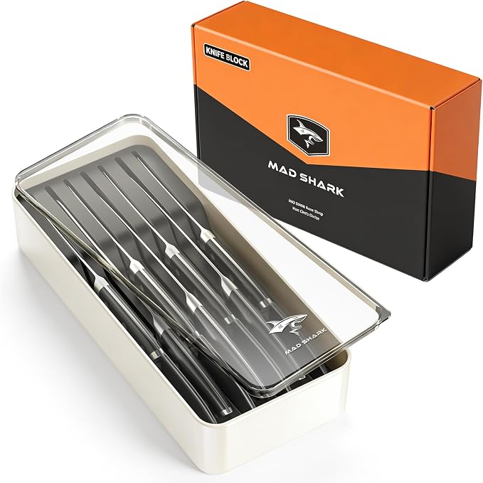 MAD SHARK 8-Piece Knife Block Set, German High-Carbon Steel Chef Set,15° Ultra-Sharp Edge,Full-Tang Lightweight Handle,Gift for husband Wife Friends