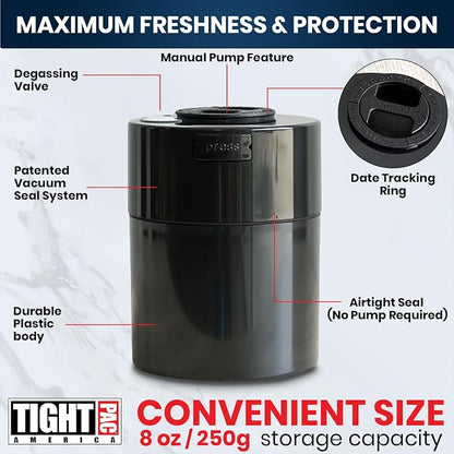 COFFEEVAC Pump It Out Airtight Coffee Container – Vacuum Storage Container for Ground Coffee Beans – Patented Vacuum Seal with Degassing Valve, 1/2 lb, Black