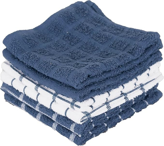 Ritz Premium 100% Cotton Terry Check Kitchen Dish Cloths - Highly Absorbent, Super Soft, Long-Lasting, 12"x12", 6-Pack, Federal Blue