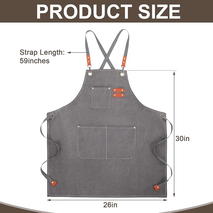 Toulite 4 Pack Canvas Chef Apron for Men with Adjustable Strap Cross Back Cotton Barber Apron with Pocket, 26 x 30''