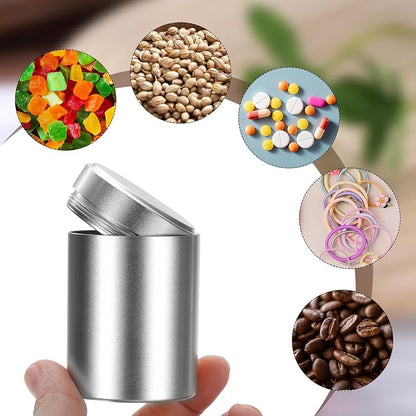 uxcell 3pcs Portable Storage Jar, Multipurpose Airtight Container Bottle Mini Smell Proof Metal Round Tins with Lid for Spices Coffee Tea Candy, Silver