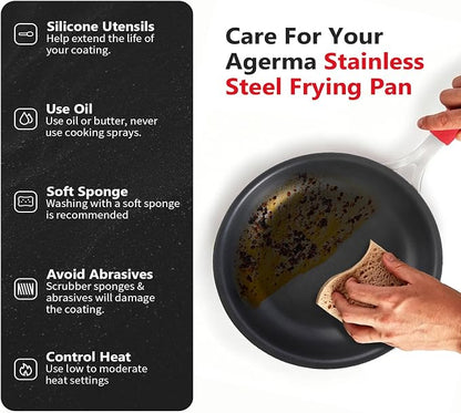 8 Inch Nonstick Frying Pan, Tri-Ply Clad Stainless Steel Skillet with Reinforced Coating, Detachable Handle with Silicone Sleeve, Dishwasher & Oven Safe, Induction Compatible, PFOA-Free
