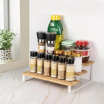 Lonian 3 Tier Spice Rack Organizer, Countertop Step Shelf Spice Storage Holder for Kitchen Cabinet Cupboard Pantry, Metal, Black
