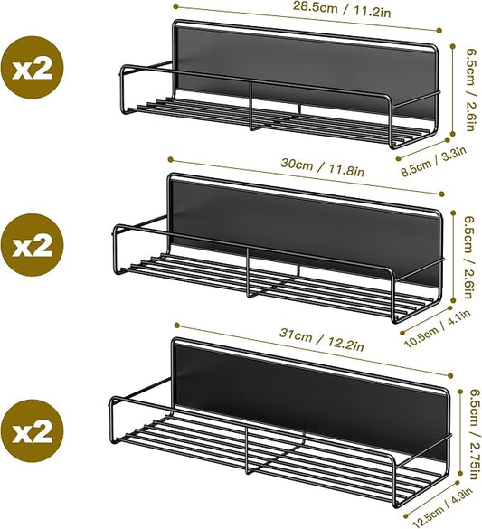 Mystozer 6 Pack Magnetic Spice Rack Organizer, Space Saver for Refrigerator and Whiteboard, Metal Fridge Shelf for Kitchen and Classroom Refrigerator Organizers and Storage Spice Rack Shelf (Black)