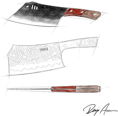 Jikko Japanese Meat Cleaver Knife Phoenix Edition Cleaver, 7.3" Blade, Forged Hammered Blade, Olive Wood & Resin Handle, Butcher Knife Cleaver, Japanese Kitchen Knife