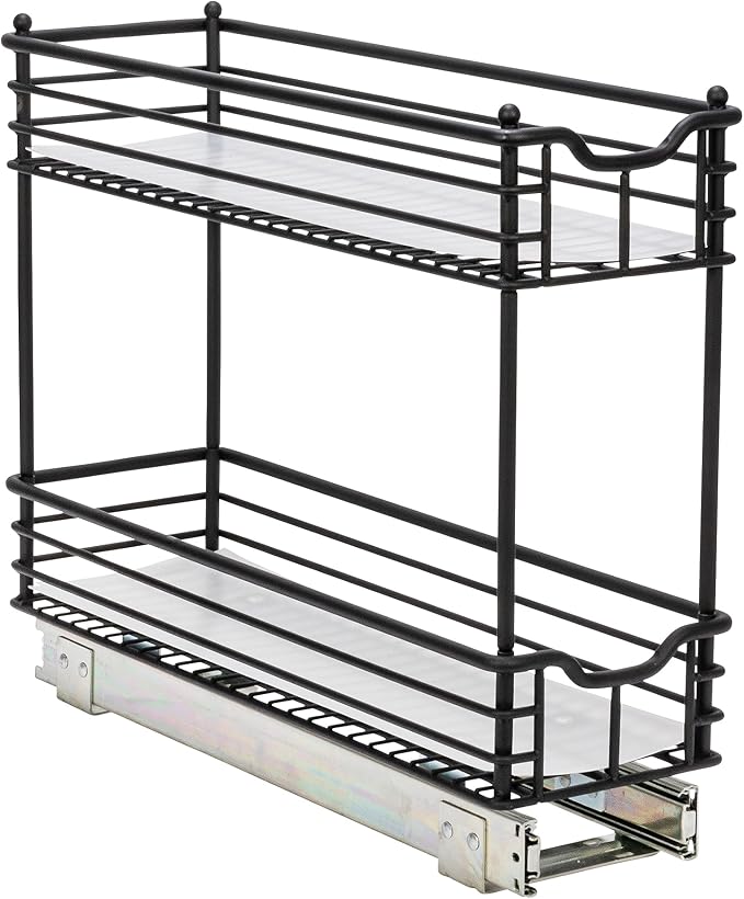 Household Essentials Matte Black Steel Two-Tier Pull-Out Organizer