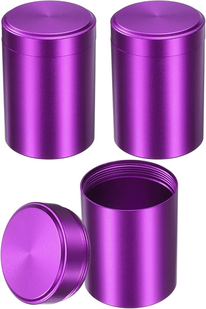uxcell 3pcs Portable Storage Jar, Multipurpose Airtight Container Bottle Mini Smell Proof Metal Round Tins with Lid for Spices Purple Tea Candy, Purple