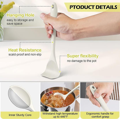 Homikit Kitchen Utensils Set, 15pcs Silicone Cooking Utensil Heat Resistant Spatula Set with Holder for Nonstick Cookware, Useful Kitchen Gadgets & Pots and Pans Accessories, White