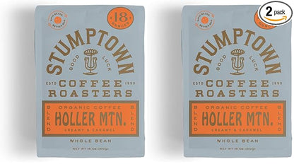 Stumptown Coffee Roasters, Medium Roast Organic Whole Bean Coffee - Holler Mountain 18 Ounce Bag with Flavor Notes of Citrus Zest, Caramel and Hazelnut (Pack of 2)