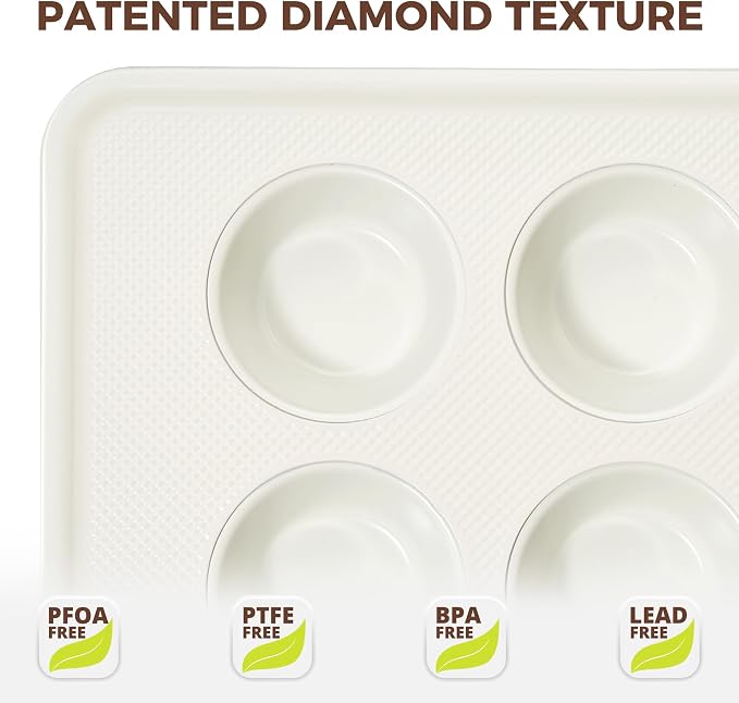 HONGBAKE 2 Pack Nonstick Ceramic Muffin Pan, 6 Cup Muffin tin for Baking, Non-toxic Cupcake Pan, Heavy-duty Aluminized Steel Cupcake Tray with Diamond Texture, Easy To Clean (Cream, 2PCS)