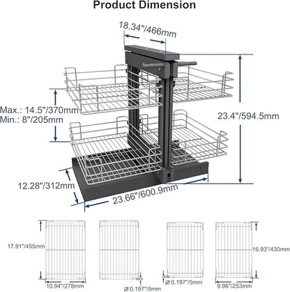 VADANIA Blind Corner Pull Out Organizer for 32" Cabinet, Left Open & Right Open Compatible, Min Opening 14", 2-tier Pull-out Basket, Soft Close, Bottom Mount