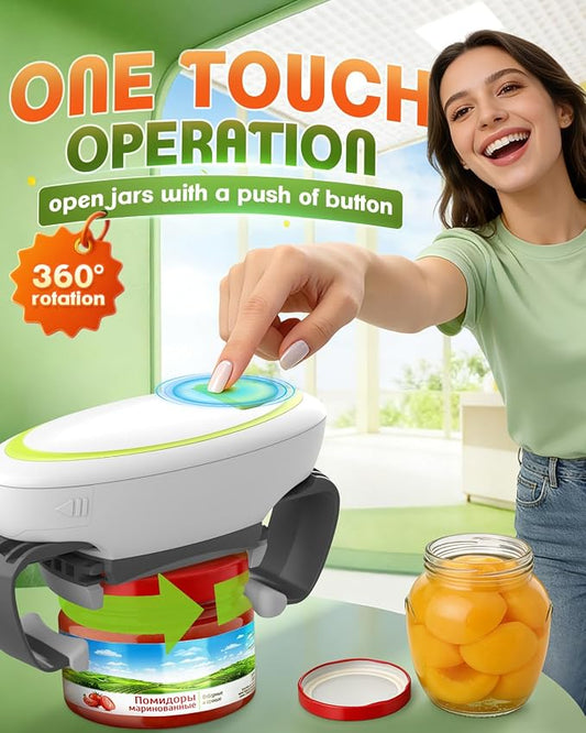 Electric Jar Opener One Button High Torque, Hands-Free Jar Opener for Weak Hands & Seniors, Battery Operated Jar Opener Kitchen Tool Fits Most Jar Sizes White+Green