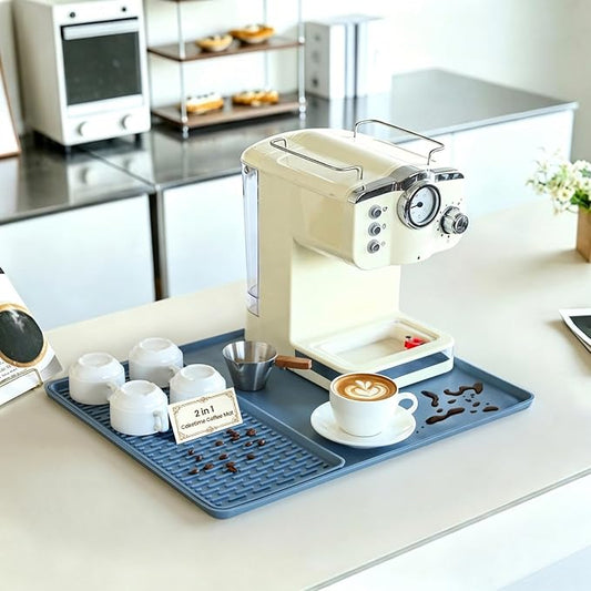Caketime 2 In 1 16"x20" Silicone Coffee Bar Mat Accessories for espresso Machine Heat Resistant with Detachable Dish Drying Rug Kitchen Office House Home Essentials Barista Stuff Women Gifts